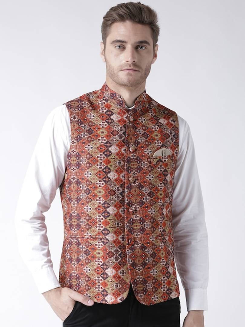 Men's Multicoloured
Cotton Blend
Printed Nehru Jackets